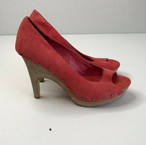 🦄 Dolce vita Sz 10 Red Suede Peep Toe Pumps
